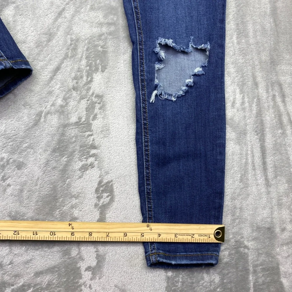Free People High Rise Ripped Knee Skinny Jeans Blue Sz 28 Fits 27